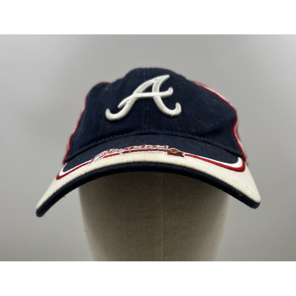 Atlanta Braves Hat Cap Strap Back Mens Blue Red MLB Baseball Script Braves Logo